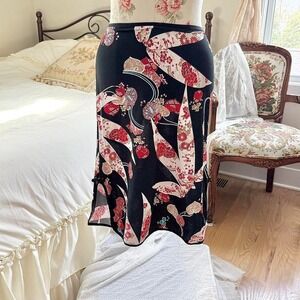 Black floral skirt  Y2K black Asian inspired skirt Janette size small